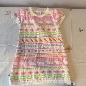Gymboree Pink, White, Green & Orange Bunny and Floral Knit Dress